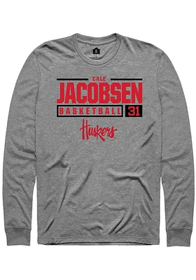 Cale Jacobsen  Nebraska Cornhuskers Graphite Rally NIL Stacked Box Long Sleeve T Shirt
