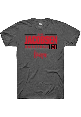 Cale Jacobsen  Nebraska Cornhuskers Dark Grey Rally NIL Stacked Box Short Sleeve T Shirt