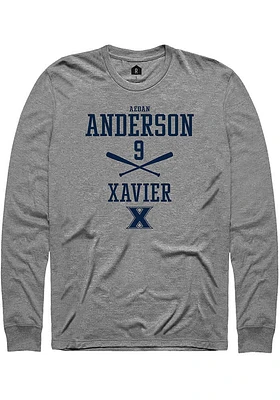 Aedan Anderson  Xavier Musketeers Graphite Rally NIL Sport Icon Long Sleeve T Shirt