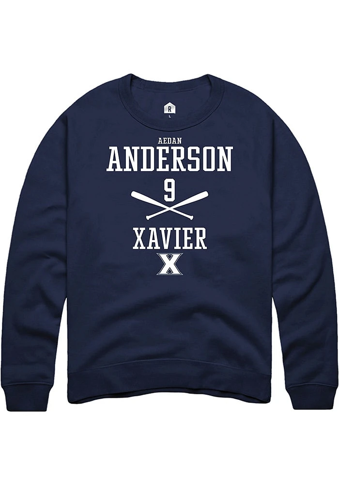 Aedan Anderson  Rally Xavier Musketeers Mens Navy Blue NIL Sport Icon Long Sleeve Crew Sweatshir..