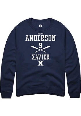 Aedan Anderson  Rally Xavier Musketeers Mens Navy Blue NIL Sport Icon Long Sleeve Crew Sweatshir..