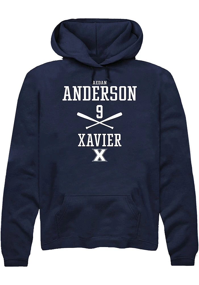 Aedan Anderson  Rally Xavier Musketeers Mens Navy Blue NIL Sport Icon Long Sleeve Hoodie