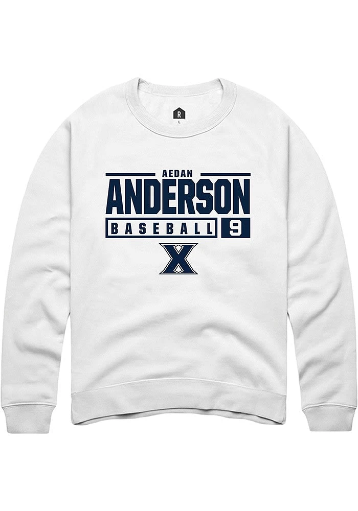 Aedan Anderson Rally Xavier Musketeers Mens NIL Stacked Box Long Sleeve Crew Sweatshirt