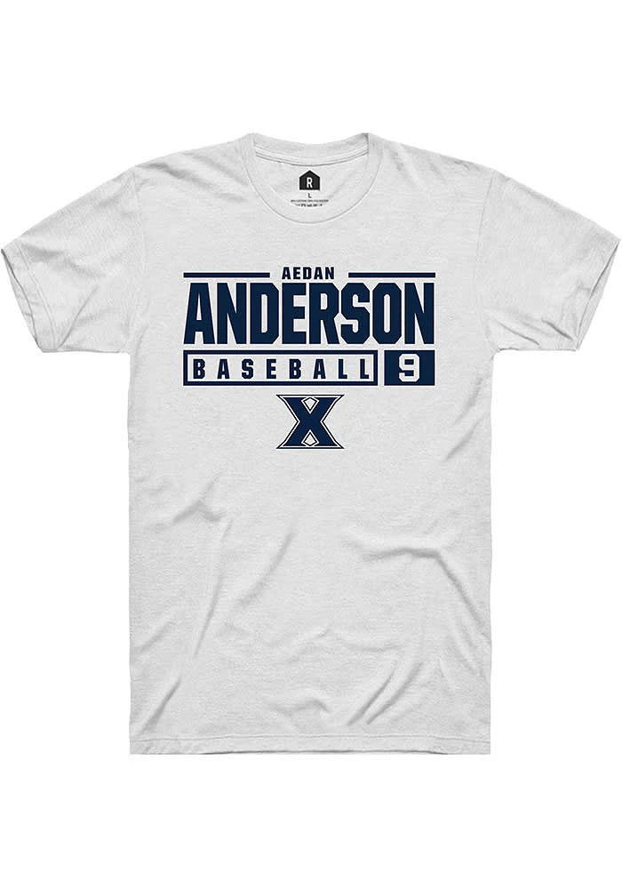 Aedan Anderson  Xavier Musketeers White Rally NIL Stacked Box Short Sleeve T Shirt