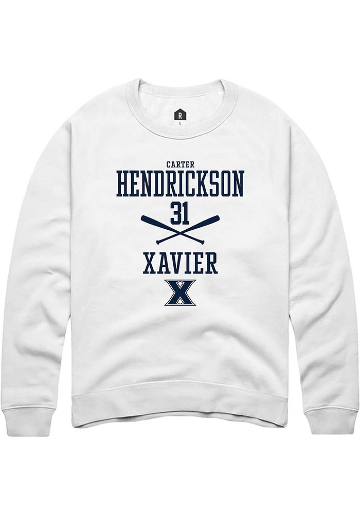 Carter Hendrickson  Rally Xavier Musketeers Mens White NIL Sport Icon Long Sleeve Crew Sweatshirt