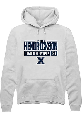 Carter Hendrickson  Rally Xavier Musketeers Mens White NIL Stacked Box Long Sleeve Hoodie