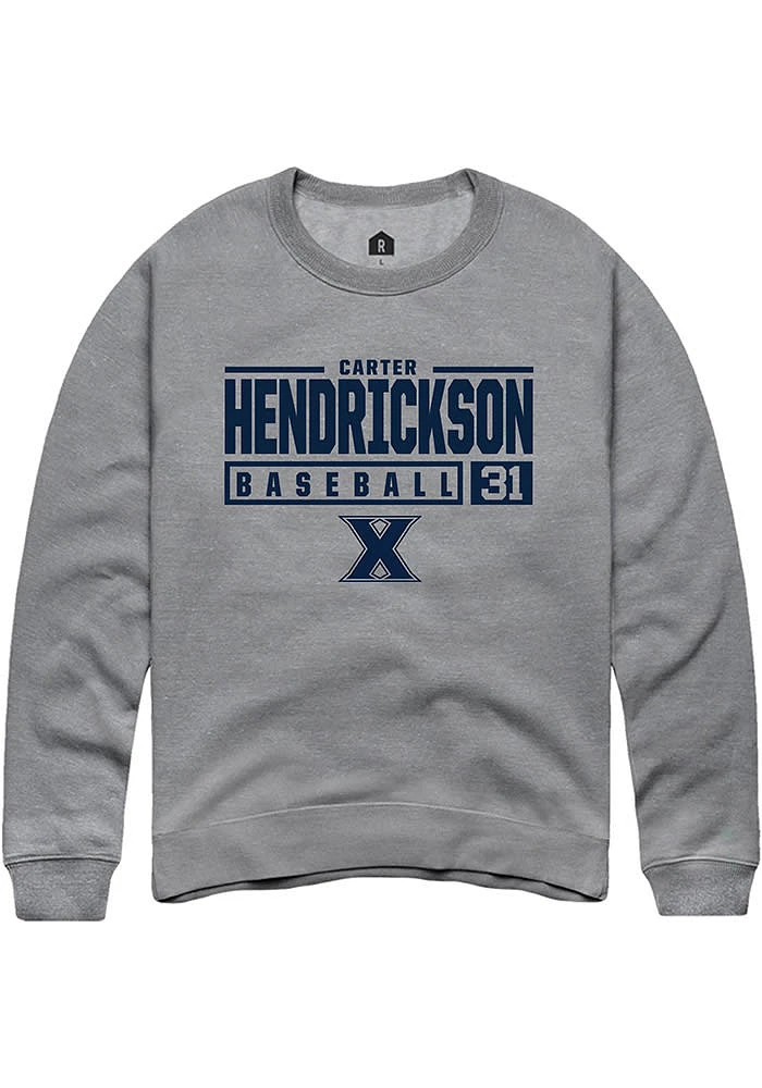 Carter Hendrickson  Rally Xavier Musketeers Mens Graphite NIL Stacked Box Long Sleeve Crew Sweatsh..