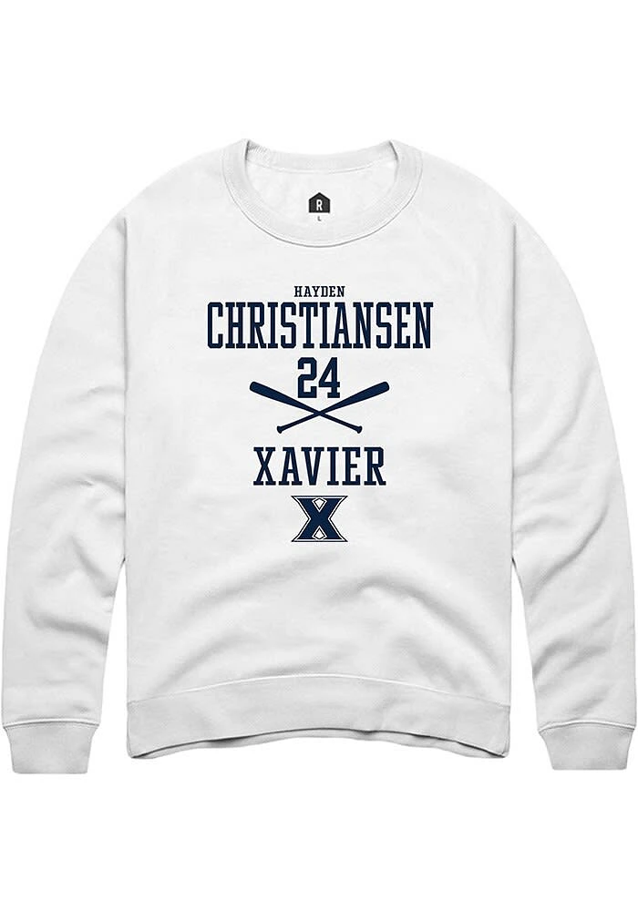 Hayden Christiansen  Rally Xavier Musketeers Mens White NIL Sport Icon Long Sleeve Crew Sweatshirt