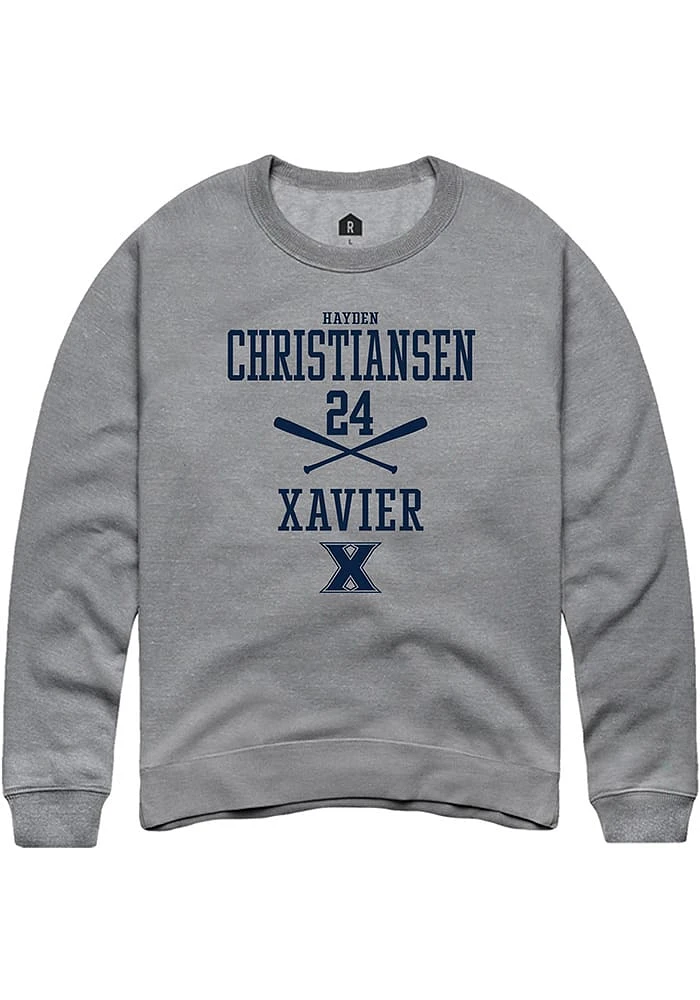 Hayden Christiansen  Rally Xavier Musketeers Mens Graphite NIL Sport Icon Long Sleeve Crew Sweatsh..