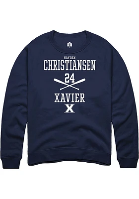 Hayden Christiansen  Rally Xavier Musketeers Mens Navy Blue NIL Sport Icon Long Sleeve Crew Sweats..