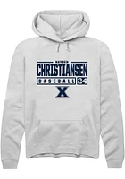 Hayden Christiansen  Rally Xavier Musketeers Mens White NIL Stacked Box Long Sleeve Hoodie