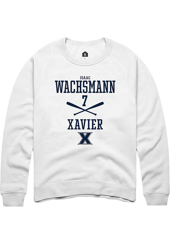 Isaac Wachsmann  Rally Xavier Musketeers Mens White NIL Sport Icon Long Sleeve Crew Sweatshirt