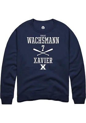 Isaac Wachsmann  Rally Xavier Musketeers Mens Navy Blue NIL Sport Icon Long Sleeve Crew Sweatshi..