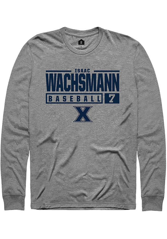 Isaac Wachsmann  Xavier Musketeers Graphite Rally NIL Stacked Box Long Sleeve T Shirt