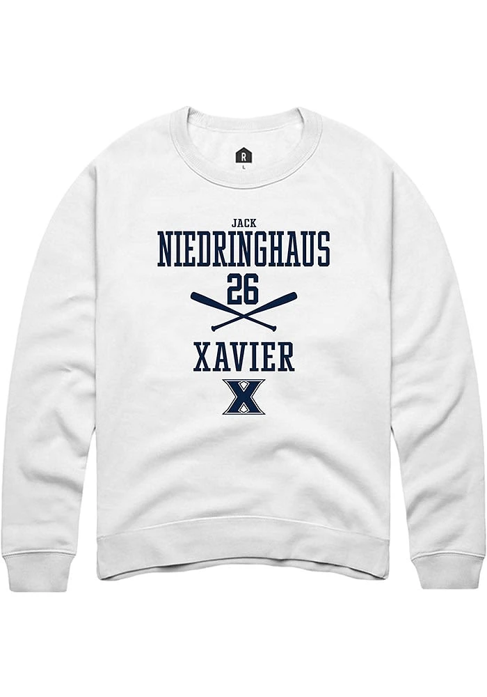 Jack Niedringhaus  Rally Xavier Musketeers Mens White NIL Sport Icon Long Sleeve Crew Sweatshirt