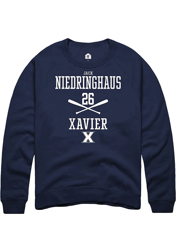 Jack Niedringhaus  Rally Xavier Musketeers Mens Navy Blue NIL Sport Icon Long Sleeve Crew Sweats..