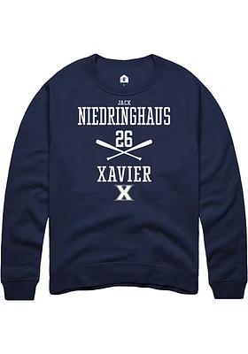 Jack Niedringhaus  Rally Xavier Musketeers Mens Navy Blue NIL Sport Icon Long Sleeve Crew Sweats..