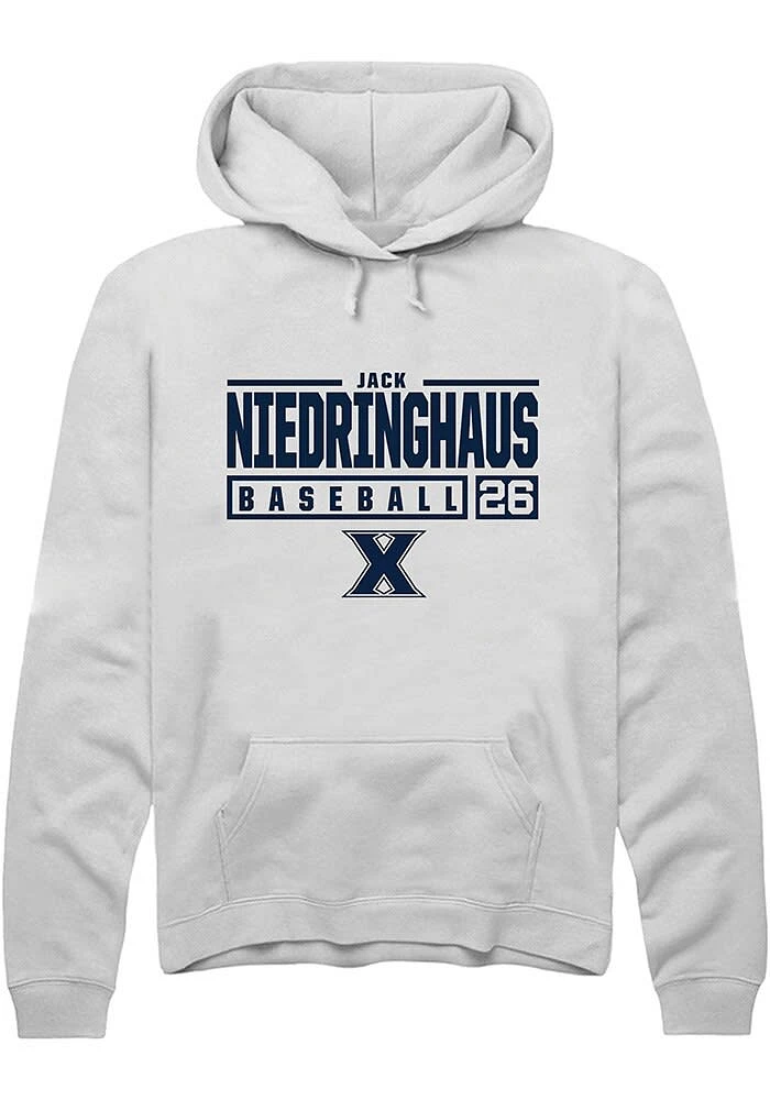 Jack Niedringhaus  Rally Xavier Musketeers Mens White NIL Stacked Box Long Sleeve Hoodie