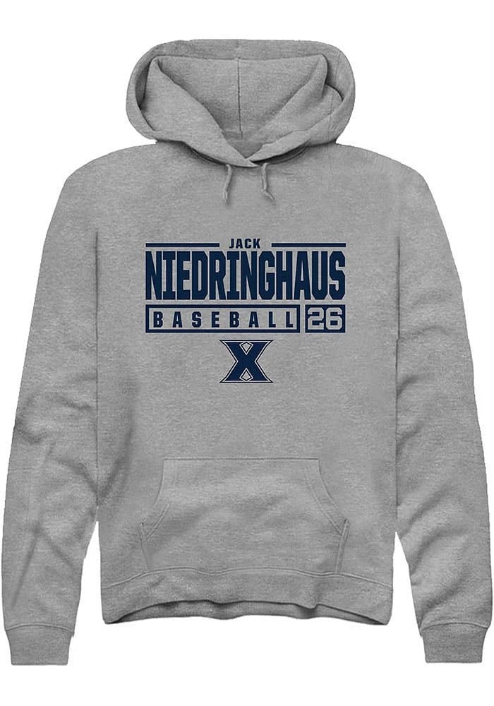 Jack Niedringhaus  Rally Xavier Musketeers Mens Graphite NIL Stacked Box Long Sleeve Hoodie