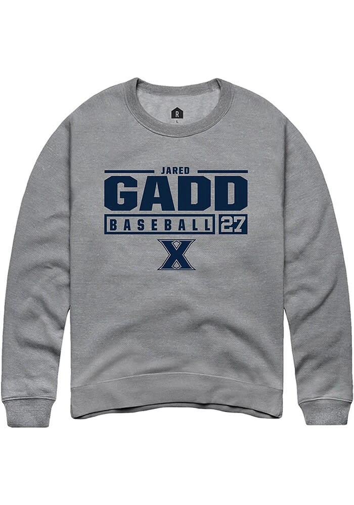 Jared Gadd  Rally Xavier Musketeers Mens Graphite NIL Stacked Box Long Sleeve Crew Sweatshirt