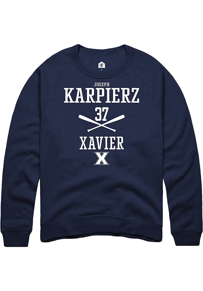 Joseph Karpierz  Rally Xavier Musketeers Mens Navy Blue NIL Sport Icon Long Sleeve Crew Sweatshi..