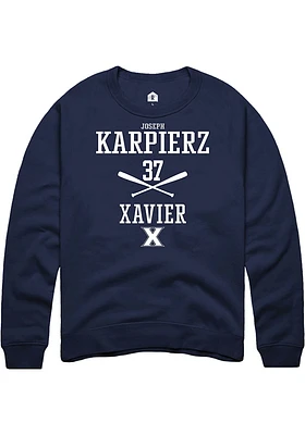 Joseph Karpierz  Rally Xavier Musketeers Mens Navy Blue NIL Sport Icon Long Sleeve Crew Sweatshi..