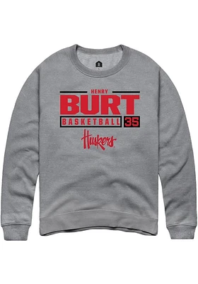 Henry Burt  Rally Nebraska Cornhuskers Mens Graphite NIL Stacked Box Long Sleeve Crew Sweatshirt