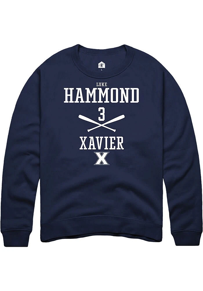 Luke Hammond  Rally Xavier Musketeers Mens Navy Blue NIL Sport Icon Long Sleeve Crew Sweatshirt