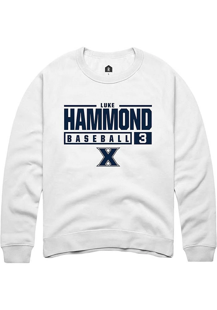 Luke Hammond Rally Xavier Musketeers Mens NIL Stacked Box Long Sleeve Crew Sweatshirt