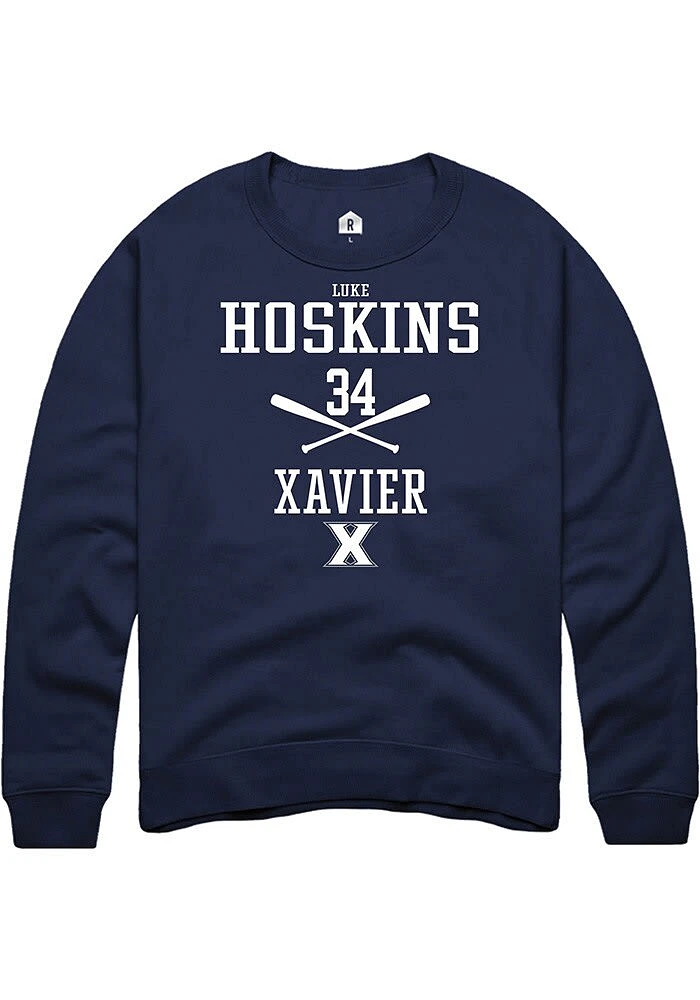 Luke Hoskins  Rally Xavier Musketeers Mens Navy Blue NIL Sport Icon Long Sleeve Crew Sweatshirt