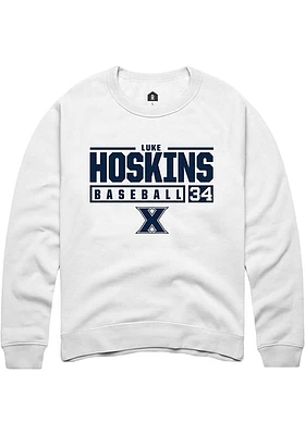 Luke Hoskins Rally Xavier Musketeers Mens NIL Stacked Box Long Sleeve Crew Sweatshirt