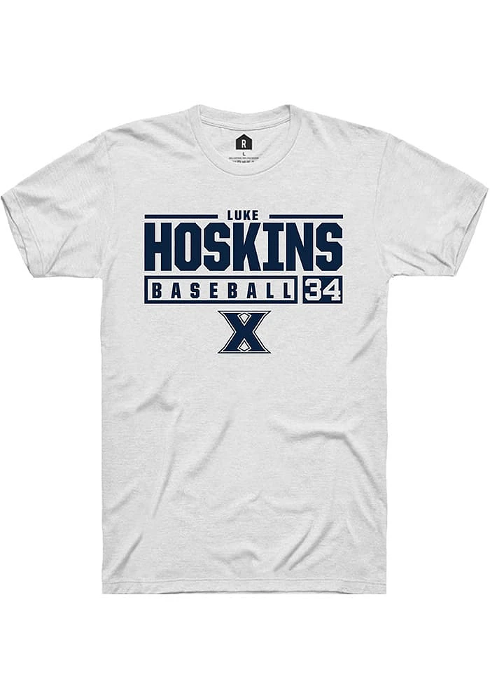 Luke Hoskins  Xavier Musketeers White Rally NIL Stacked Box Short Sleeve T Shirt