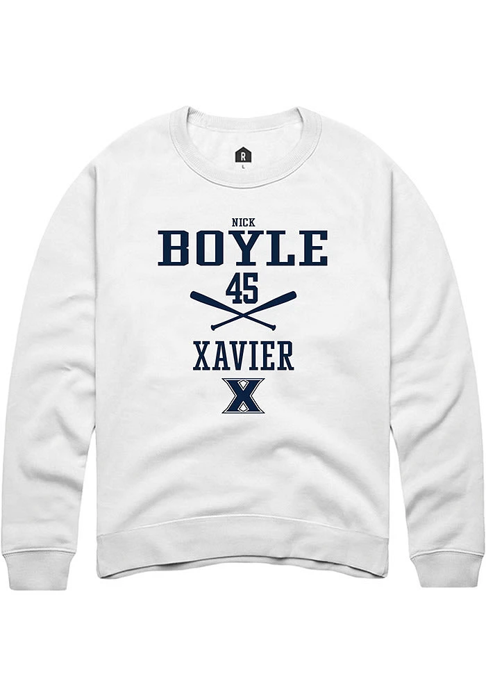 Nick Boyle  Rally Xavier Musketeers Mens White NIL Sport Icon Long Sleeve Crew Sweatshirt