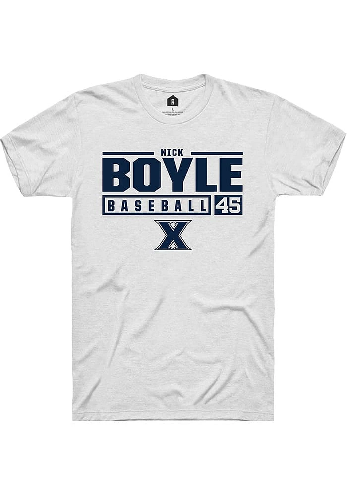 Nick Boyle  Xavier Musketeers White Rally NIL Stacked Box Short Sleeve T Shirt