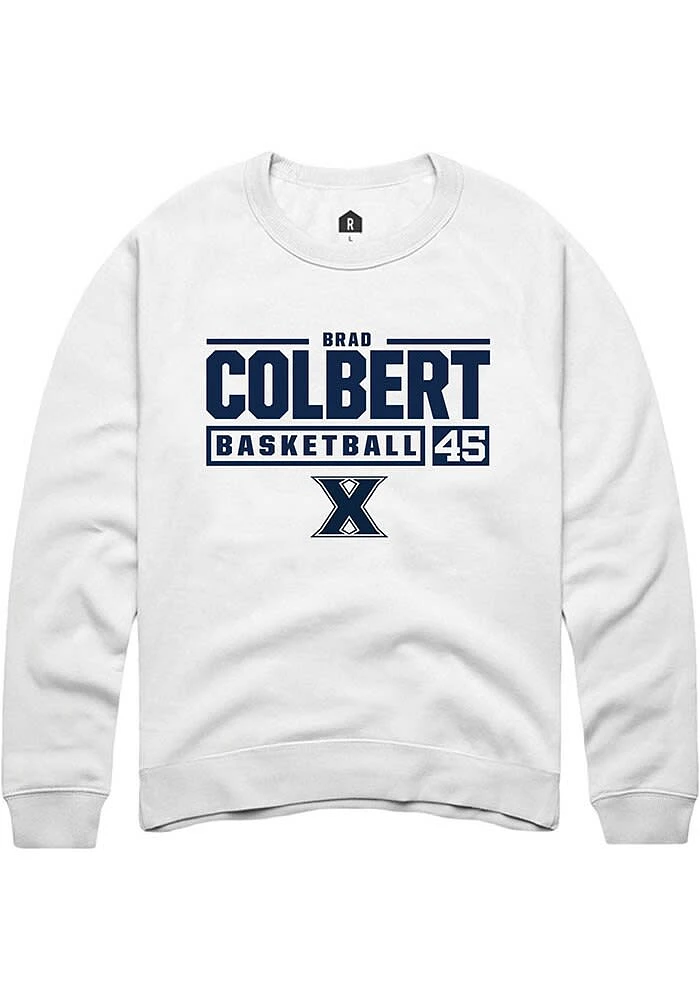 Brad Colbert  Rally Xavier Musketeers Mens White NIL Stacked Box Long Sleeve Crew Sweatshirt