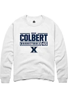 Brad Colbert  Rally Xavier Musketeers Mens White NIL Stacked Box Long Sleeve Crew Sweatshirt