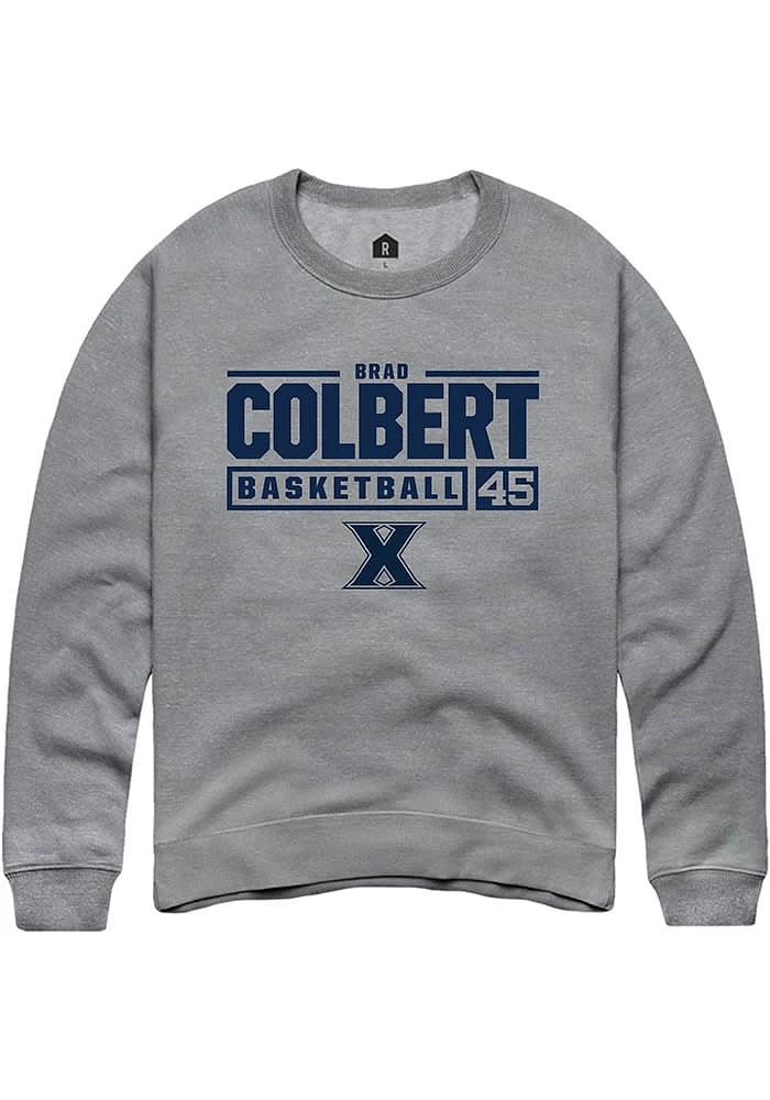 Brad Colbert  Rally Xavier Musketeers Mens Graphite NIL Stacked Box Long Sleeve Crew Sweatshirt