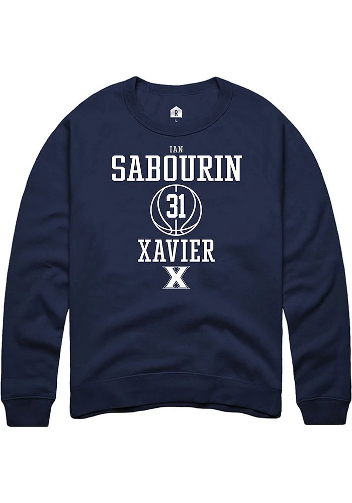 Ian Sabourin  Rally Xavier Musketeers Mens Navy Blue NIL Sport Icon Long Sleeve Crew Sweatshirt