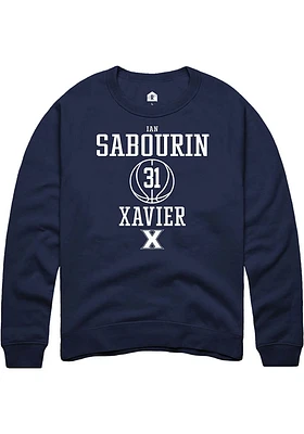 Ian Sabourin  Rally Xavier Musketeers Mens Navy Blue NIL Sport Icon Long Sleeve Crew Sweatshirt