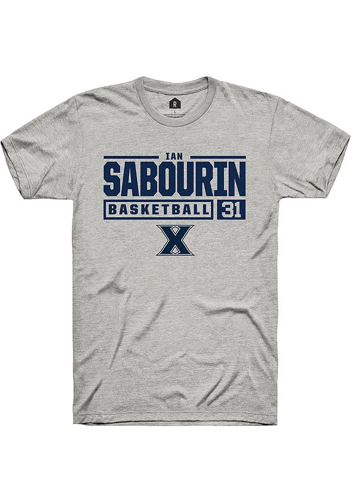 Ian Sabourin  Xavier Musketeers Ash Rally NIL Stacked Box Short Sleeve T Shirt