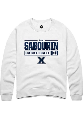 Ian Sabourin  Rally Xavier Musketeers Mens White NIL Stacked Box Long Sleeve Crew Sweatshirt