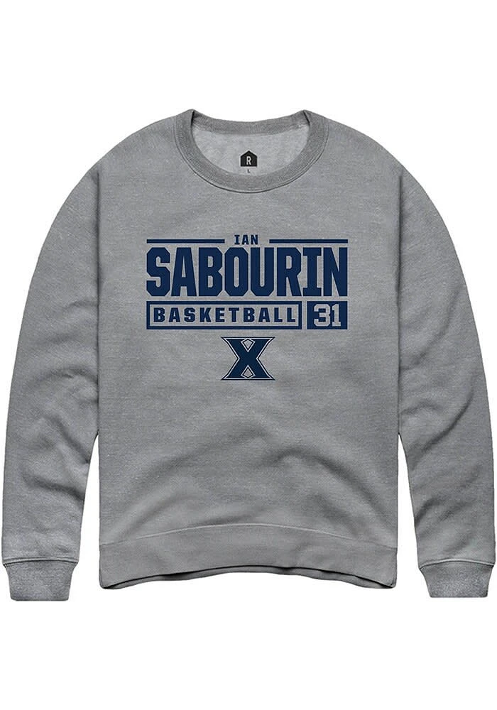 Ian Sabourin  Rally Xavier Musketeers Mens Graphite NIL Stacked Box Long Sleeve Crew Sweatshirt