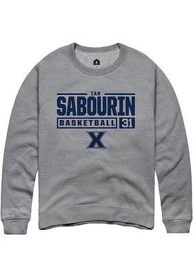 Ian Sabourin  Rally Xavier Musketeers Mens Graphite NIL Stacked Box Long Sleeve Crew Sweatshirt