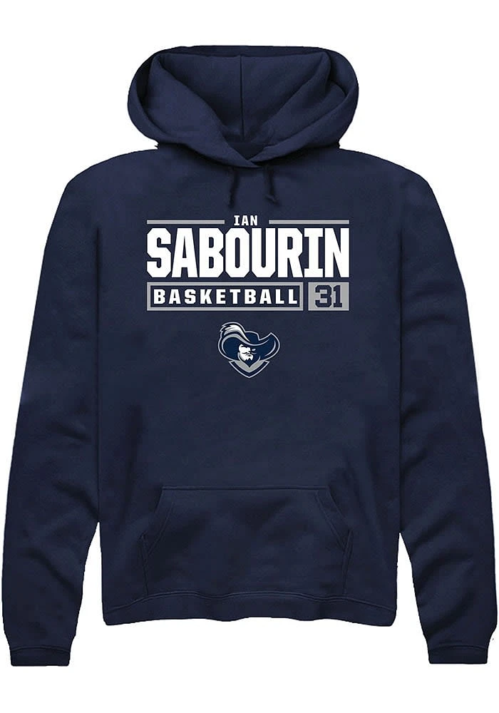 Ian Sabourin  Rally Xavier Musketeers Mens Navy Blue NIL Stacked Box Long Sleeve Hoodie