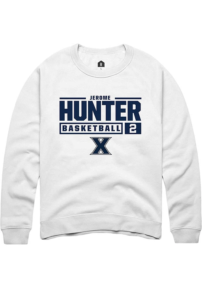 Jerome Hunter Rally Xavier Musketeers Mens NIL Stacked Box Long Sleeve Crew Sweatshirt