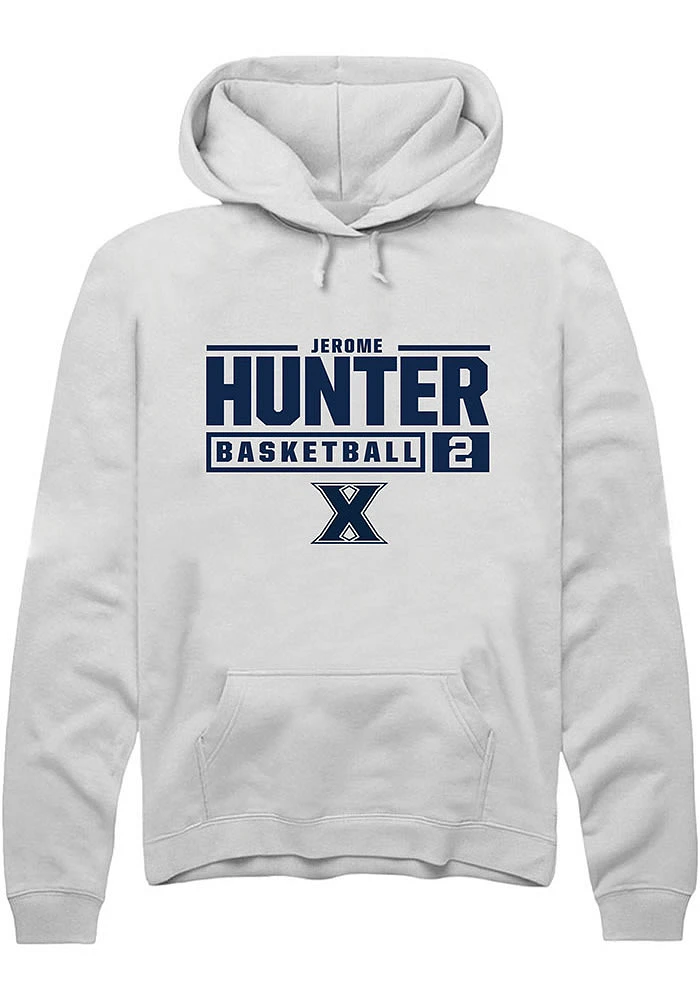 Jerome Hunter  Rally Xavier Musketeers Mens White NIL Stacked Box Long Sleeve Hoodie