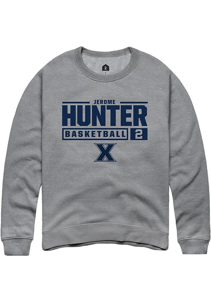 Jerome Hunter  Rally Xavier Musketeers Mens Graphite NIL Stacked Box Long Sleeve Crew Sweatshirt