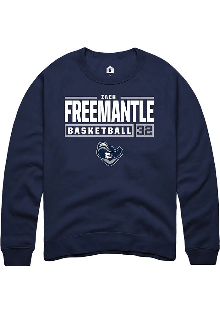 Zach Freemantle  Rally Xavier Musketeers Mens Navy Blue NIL Stacked Box Long Sleeve Crew Sweatsh..