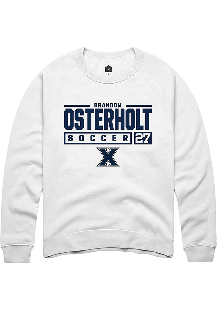 Brandon Osterholt  Rally Xavier Musketeers Mens White NIL Stacked Box Long Sleeve Crew Sweatshir..