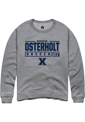 Brandon Osterholt  Rally Xavier Musketeers Mens Grey NIL Stacked Box Long Sleeve Crew Sweatshirt